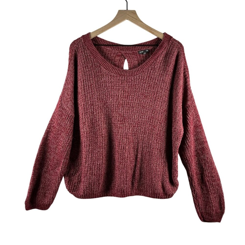 Express -Women’s Cable Knit Split-Back Sweater – Burgundy/Maroon – Size L